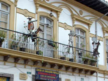 Ornate balcony with sculpture figures,  Quito